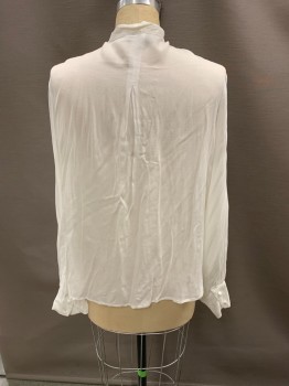 7 FOR ALL MANKIND, White, Viscose, Herringbone, Self Pattern, Neck Tie Attached, Button Front, L/S, Multiples