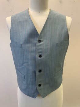 SIAM COSTUMES, Blue-Gray, Beige, Red, Wool, Stripes - Pin, 4 Buttons, Single Breasted, V Neck, 4 Pockets, Back Strap With Buckle