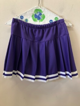 TEAM WORK, Purple, White, Polyester, Solid, Elastic Waist Band, Pleated, White Striped Trim