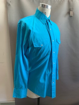 ROPER, Turquoise Blue, Cotton, Polyester, Solid, Mults., L/S, Snap Front, C.A., 2 Pockets, Western Yoke
