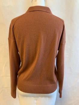 Womens, Pullover Sweater, EVERLANE, Brown, Cashmere, Solid, M, Collar Attached, 1/2 Placket, Ribbed Cuffs and Waistband