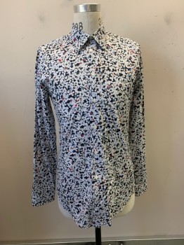 PAUL SMITH, White, Black, Multi-color, Cotton, Dots, C.A., Button Front, L/S, Red, Orange, Green, Yellow, Pink