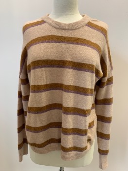 Womens, Pullover Sweater, MADEWELL, Dusty Pink, Brown, Nylon, Wool, Stripes - Horizontal , S, CN, L/S,