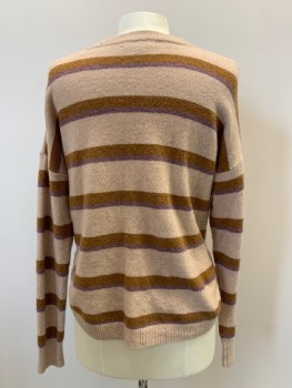 Womens, Pullover, MADEWELL, Dusty Pink, Brown, Nylon, Wool, Stripes - Horizontal , S, CN, L/S,