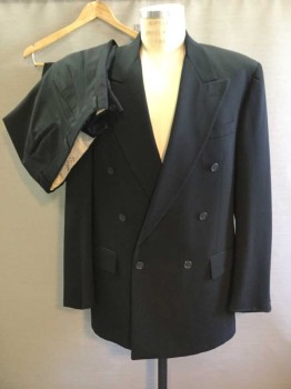 Mens, Suit, Jacket, SY DEVORE, Black, Wool, Solid, 33/31, 44R, Peaked Lapel, Double Breasted, 2 Pocket with Flaps, 1 Welt Pocket