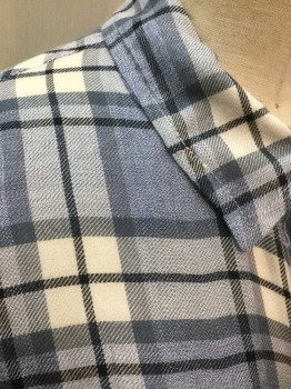 Womens, Blouse, LUCKY BRAND, Lt Blue, Navy Blue, White, Cotton, Plaid, M, Flannel, Long Sleeve Button Front, Collar Attached, 2 Pockets