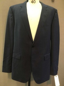 Mens, Suit, Jacket, REDA, Navy Blue, Blue, Wool, Check , 46L, Notched Lapel, Single Breasted, 2 Buttons,  3 Pockets, Pick Stitch Detail