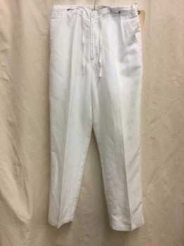 Mens, Casual Pants, White, Synthetic, Solid, 34+, White, Drawstring Wais