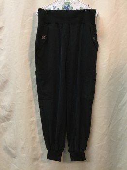 Womens, Pants, MAEVE, Black, Synthetic, Solid, S, Black, Knit Waist Band & Ankle Cuffs, Cargo Pockets,