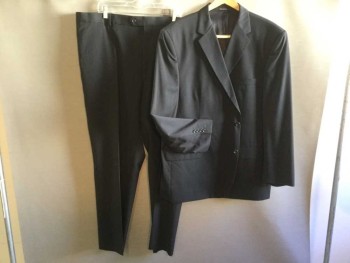 Mens, Suit, Jacket, JOSEPH & FEISS, Charcoal Gray, Wool, Nylon, Heathered, 52R, 2 Button Single Breasted, 1 Welt Pocket, 2 Pockets with Flaps, Single Vent Center Back,
