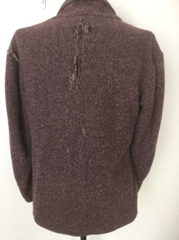 N/L, Red Burgundy, Beige, Wool, Birds Eye Weave, Single Breasted, Notched Lapel, 4 Buttons, 3 Patch Pockets, Plaid Lining, Made To Order Reproduction **Worn/Aged, Has Sizeable Holes/Wear in Back,