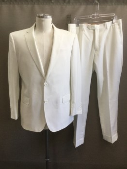 VITARELLI, White, Polyester, Viscose, Solid, Single Breasted, Notched Lapel, Hand Picked Collar/Lapel, 3 Pockets, 2 Buttons