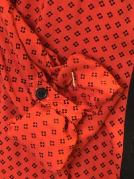 SPLENDID, Red, Black, Rayon, Diamonds, Solid Black Collar Attached and Front Center, 1 Pocket, 3/4 Sleeves with Short Belt & 1 Button, Curved Hem
