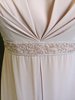 Womens, Evening Gown, MICHAELANGELO, Dusty Pink, Polyester, Solid, B 38, 14, W 32, Polyester /Chiffon, Empire Waist, Spaghetti Straps, Bodice Has CF fan Pleating, 1.5"band Of Light Pink Pearls And Pink Crystal Bead Work At Waist, Chiffon Overlay Skirt With CF Split, CB Zipper