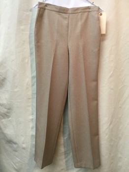 ALFRED DUNNER, Tan Brown, Polyester, Heathered, Flat Front, Pull on Elastic Back Waist, 2 Pockets,