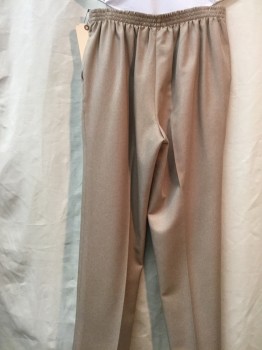 ALFRED DUNNER, Tan Brown, Polyester, Heathered, Flat Front, Pull on Elastic Back Waist, 2 Pockets,