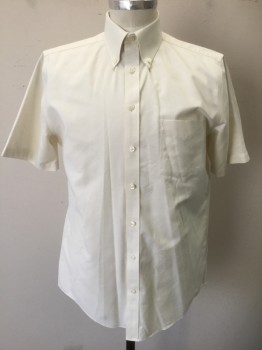STAFFORD, Cream, Solid, Oxford Weave, S/S, B.F.,  Button Down Collar, 1 Patch Pocket