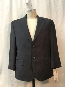 LAUREN, Charcoal Gray, Gray, Wool, Stripes - Pin, Heather Charcoal, Gray Pinstripes, Notched Lapel, 2 Buttons,  3 Pockets,