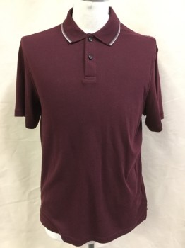 TASSO ELBA, Wine Red, Off White, Gray, Cotton, Polyester, Solid, CA with Gray & Off White Edge Detail , 2 Buttons, S/S