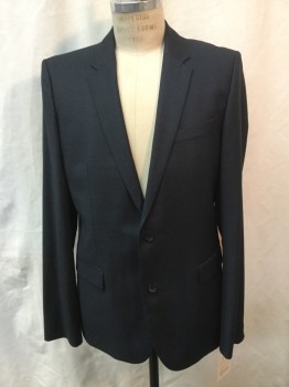 HUGO, Black, Teal Blue, Wool, Stripes - Diagonal , 2 Color Weave, Single Breasted, 2 Buttons,  3 Pockets, Notched Lapel,