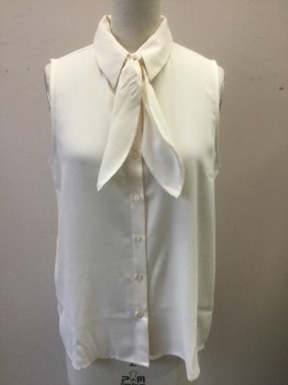 FOREVER 21, Cream, Polyester, Solid, Crepe, Sleeveless, Button Front, Collar Attached, **Comes with Matching Scarf Tie