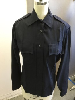 Womens, Fire/Police Shirt , ELBECO, Navy Blue, Polyester, Solid, B<38, Sz.32, Button Front. 2 Pockets, Long Sleeves,