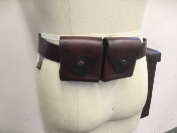 MTO, Dk Brown, Leather, Solid, Silver Aged Rectangular Buckle, Multiple Attached Different Style Bags, Attached with Studs, 2 Silver Metal Hanging Attachments