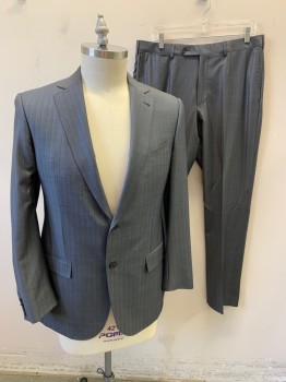 E. ZEGNA, Gray, Black, Navy Blue, Wool, Herringbone, Notched Lapel, Single Breasted, Button Front, 2 Buttons,  3 Pockets,