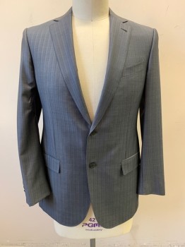 E. ZEGNA, Gray, Black, Navy Blue, Wool, Herringbone, Notched Lapel, Single Breasted, Button Front, 2 Buttons,  3 Pockets,