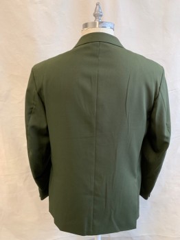VITTORIO ST. ANGELO, Moss Green, Polyester, Solid, Single Breasted, Collar Attached, Notched Lapel, 2 Buttons,  3 Pockets