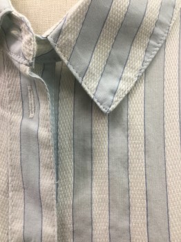 TREASURE AND BOND, Lt Blue, White, Blue, Cotton, Stripes, Button Front, Collar Attached, Short Sleeves, 1 Pocket