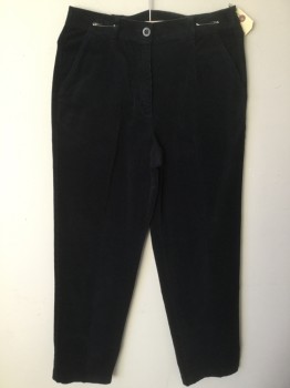 LL BEAN, Navy Blue, Cotton, Solid, Flat Front, Corduroy, 1 Back Pocket, Late 70's