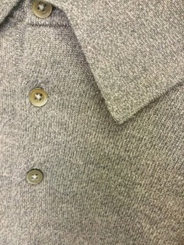 TURNBURY, Beige, Brown, Wool, 2 Color Weave, Polo, 3 Buttons,  Long Sleeves,