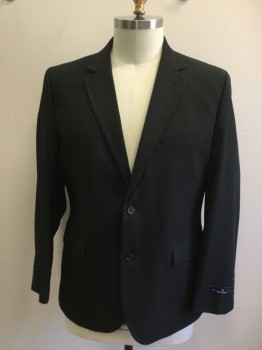 NAUTICA, Black, Polyester, Rayon, Solid, Single Breasted, Collar Attached, Notched Lapel, 2 Buttons,  3 Pockets