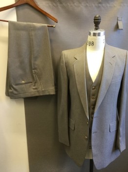 Mens, Suit, Jacket, GIORGIO PRINZI, Tan Brown, Polyester, Solid, 38R, JACKET: 2 Button Front, Pocket Flap, Notched Lapel, Heathered Tan