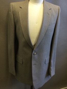 Mens, Suit, Jacket, GIORGIO PRINZI, Tan Brown, Polyester, Solid, 38R, JACKET: 2 Button Front, Pocket Flap, Notched Lapel, Heathered Tan