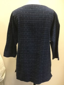 Womens, Top, EILEEN FISHER, Navy Blue, French Blue, White, Cotton, Geometric, Stripes - Horizontal , XS, Round Neck,  3/4 Sleeves, Tunic, 2 Pockets,