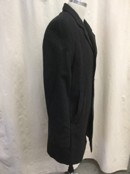 Mens, Coat, Overcoat, JOS A BANKS, Black, Gray, Wool, Polyester, Speckled, M, 38, Notched Lapel, Single Breasted, 3 Button Closure, 2 Flap Besom Pockets, Center Back Vent, Above the Knee Length