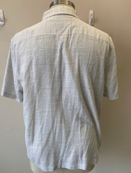NAT NAST, Off White, Gray, Silk, Cotton, Abstract , Grid , Short Sleeve Button Front, Collar Attached, 1 Patch Pocket