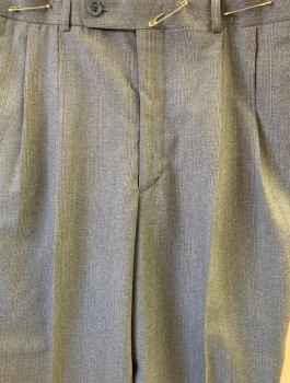 N/L, Gray, Polyester, Stripes - Pin, Check - Micro , Double Pleats, Hem Cuffed, 4 Pockets, Belt Loops, Zip Fly