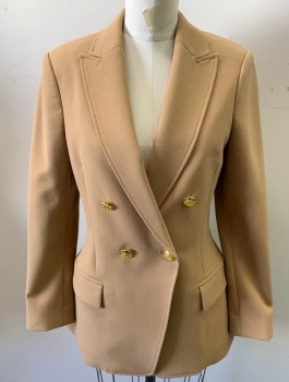 Womens, Blazer, A.L.C., Beige, Polyester, Viscose, Solid, Sz.6, Gabardine, Double Breasted, Gold Embossed Buttons, Peaked Lapel, Padded Shoulders, 2 Welt Pockets