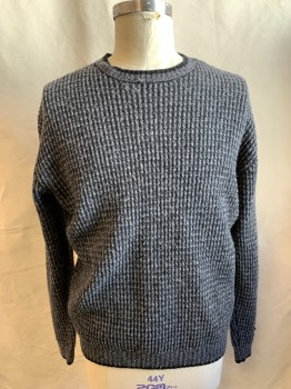 Mens, Pullover Sweater, JOSEPH ABBOUD, Black, Heather Gray, Wool, Nylon, Grid , XL, Crew Neck, Ribbed Knit Neck/Waistband/Cuff, Long Sleeves