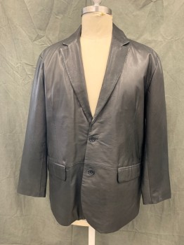 Mens, Leather Jacket, LUCIANO NATAZZI, Black, Leather, Solid, 3XL, Single Breasted, C.A., Notched Lapel, , 2 Pckts, L/S