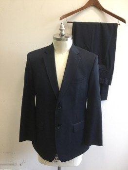 JOSEPH & FEISS, Navy Blue, Wool, Solid, Single Breasted, Collar Attached, Notched Lapel, Long Sleeves, 3 Pockets, 2 Buttons