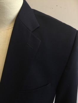 JOSEPH & FEISS, Navy Blue, Wool, Solid, Single Breasted, Collar Attached, Notched Lapel, Long Sleeves, 3 Pockets, 2 Buttons
