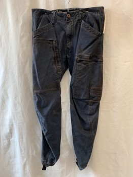 G STAR, Dk Gray, Polyester, Elastane, Solid, Aged & Distressed, 2 Large Zip Pockets, Jogger Style, Belt Loops,