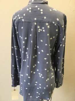 EQUIPMENT, Gray, White, Silk, Stars, Long Sleeves, Button Front, Collar Attached, 2 Flap Pockets
