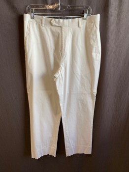 BEN SHERMAN, White, Cotton, Solid, Side Pockets, Zip Front, Flat Front, 2 Welt Back Pockets