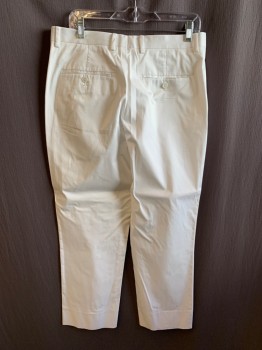 BEN SHERMAN, White, Cotton, Solid, Side Pockets, Zip Front, Flat Front, 2 Welt Back Pockets