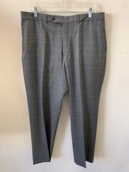 BEN SHERMAN, Blue-Gray, Multi-color, Wool, Glen Plaid, Slacks, Zip Front, Button Closure, Extended Waistband, 4 Pockets, Creased